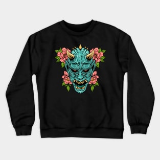 oni mask red green flower leaf skull Crewneck Sweatshirt